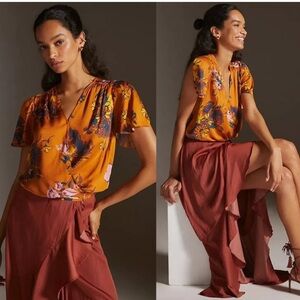 ANTHROPOLOGIE TINY Venus Floral Wrap Top Medium Boho Stretch Jersey Knit